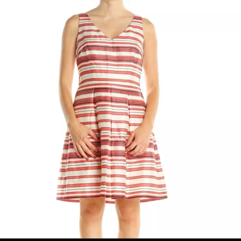 Ann Taylor Coral Striped Sleeveless Lined Fit & Flare Dress Women Size 0 NEW